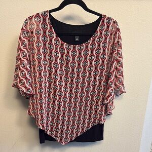 Alyx Asymmetrical Red and White Flutter Sleeve Blouse